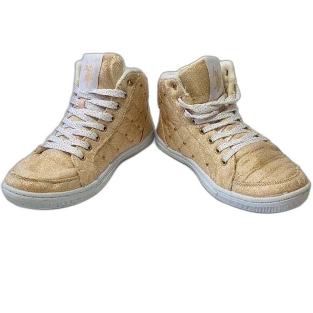 Polo Ralph Lauren Metallic Rose Gold High Top Sneakers Youth‎ 4Y Pink Glitter